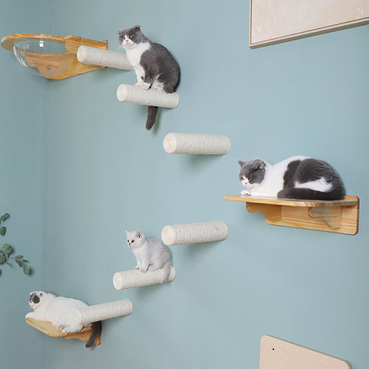 Wall-mounted Solid Wood Cat Rack Sisal Grab Post